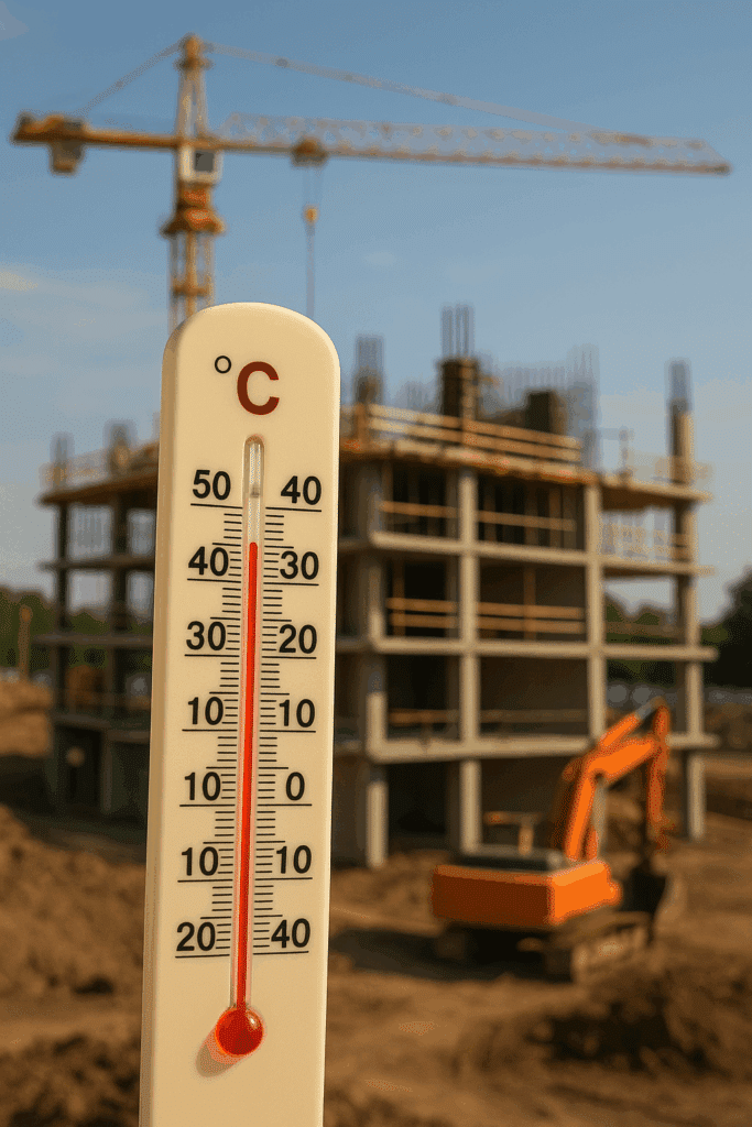 Protection des travailleurs exposés à de fortes températures. Les dispositions, applicables dès le 1ᵉʳ juillet 2025 1 20250612 0818 Thermometre et Chantier simple compose 01jxhcgsnrer8sghbpc64ty6vq