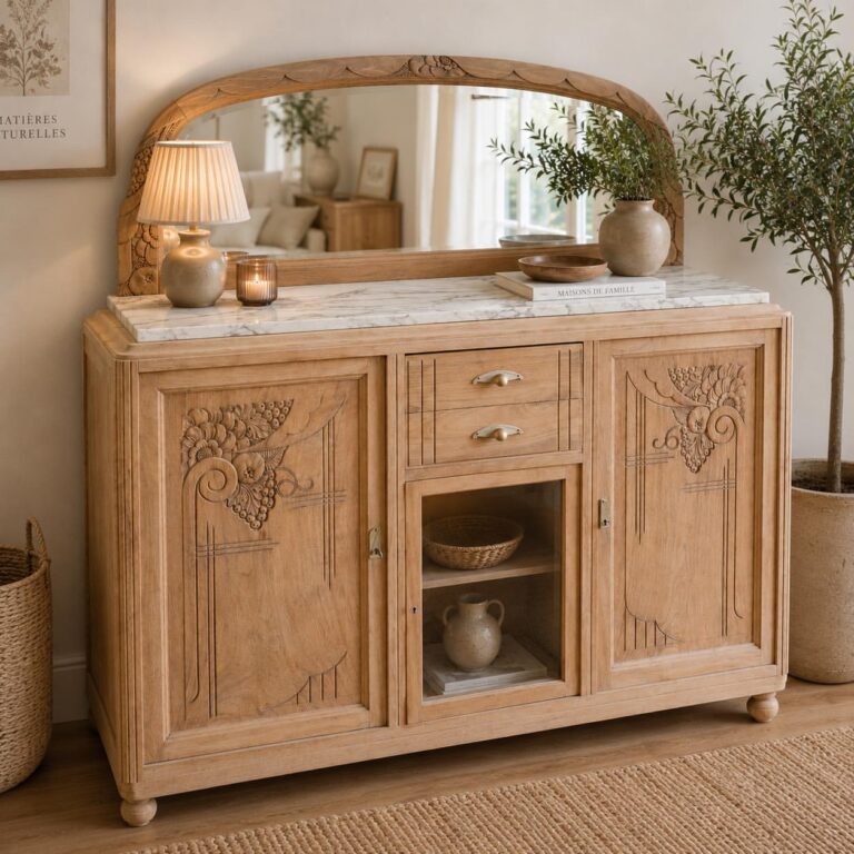 ✅ DISPO – Buffet vaisselier Art Deco avec miroir et plateau en marbreElegant et authentique ce  768x768